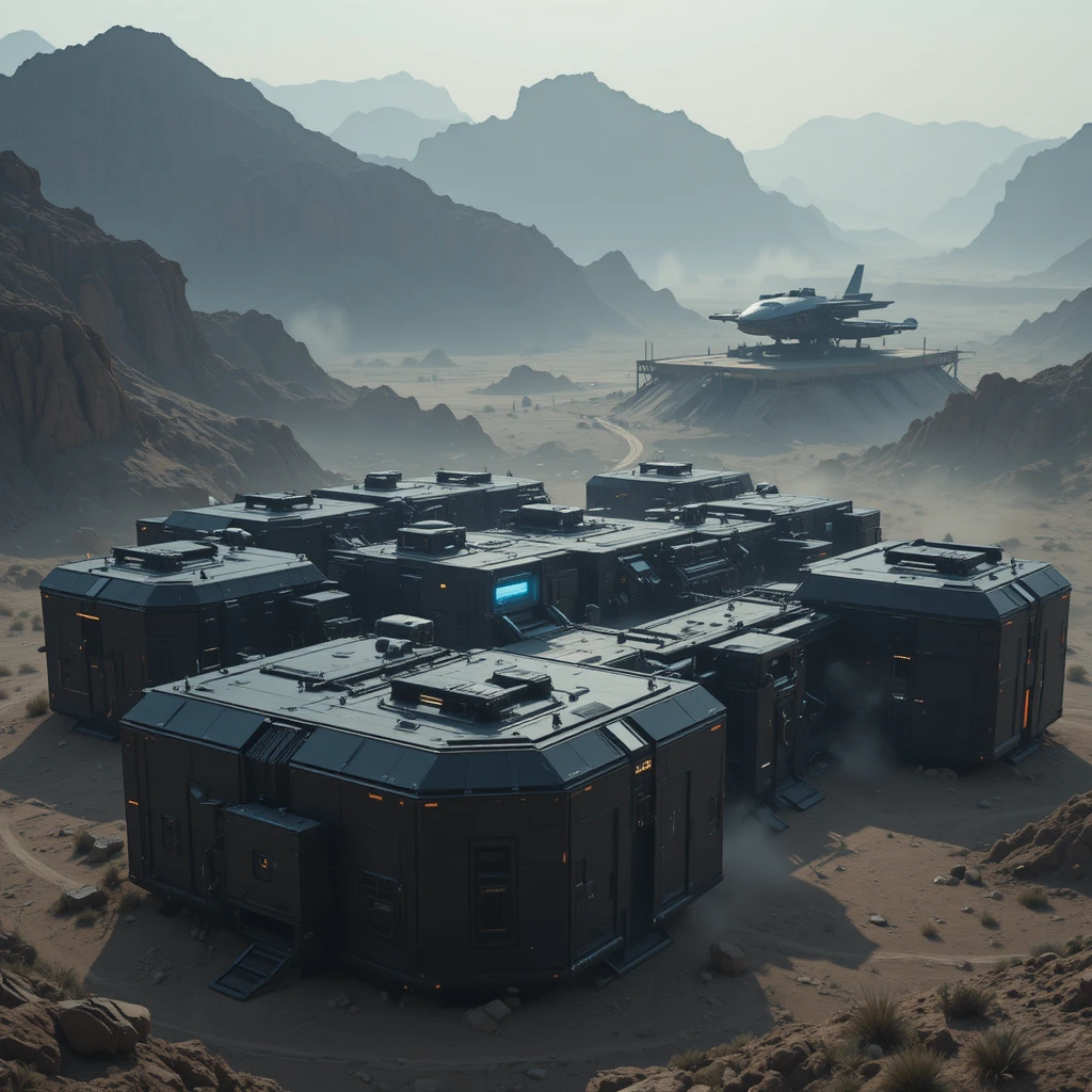 Futuristic Desert Canyon Military Base With VTOL Dropship