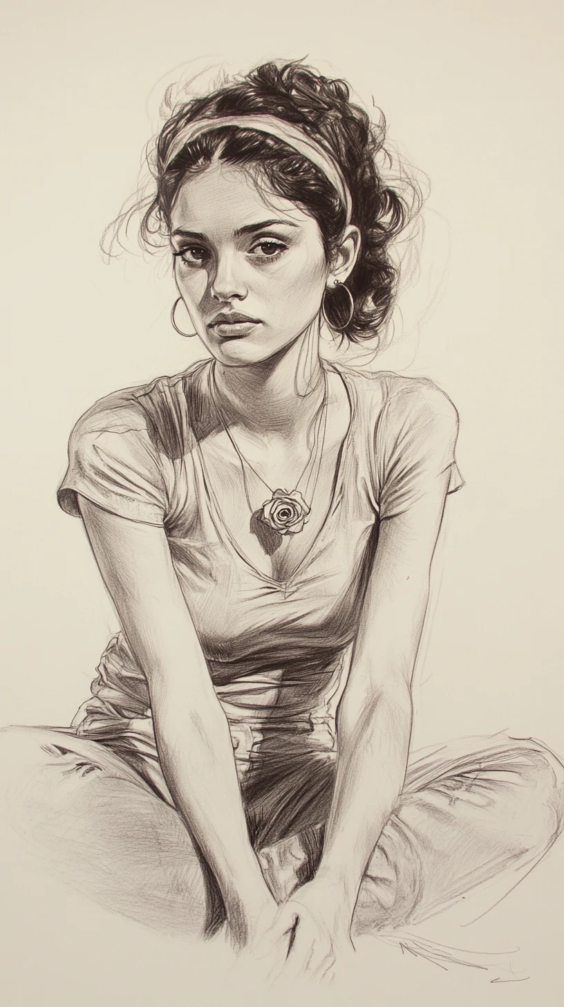 Figure drawing of a seated young woman in relaxed pose