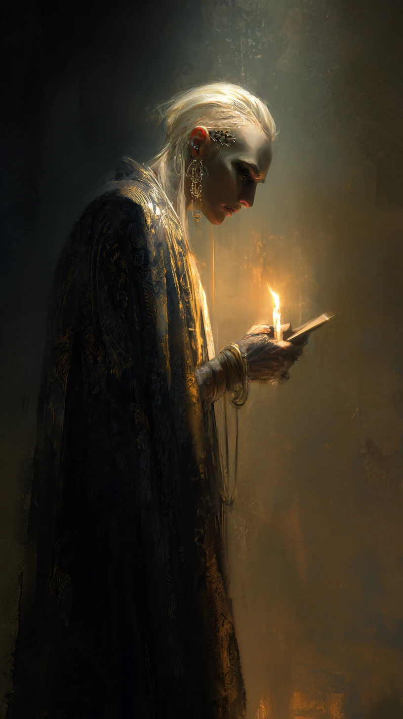 Single service candle burning in dark empty space