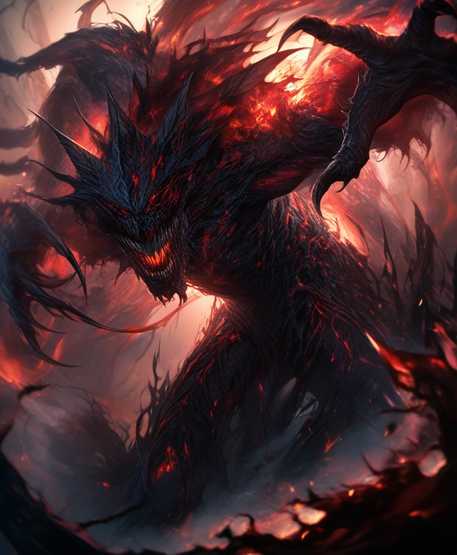 Terrifying ghostly specter with fire red glowing eyes