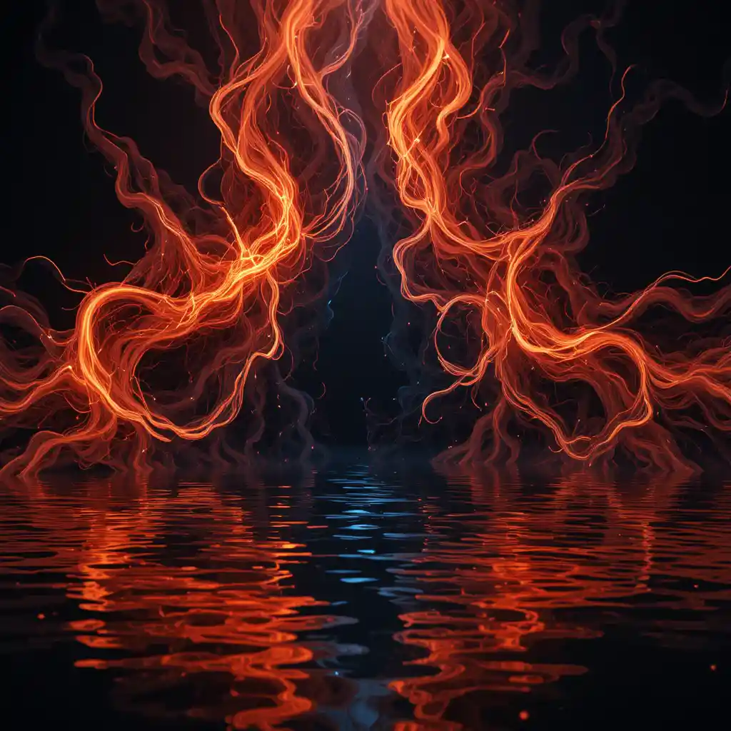 Scie di Luce Astratta Luminescenti Riflesse su Acqua Scura