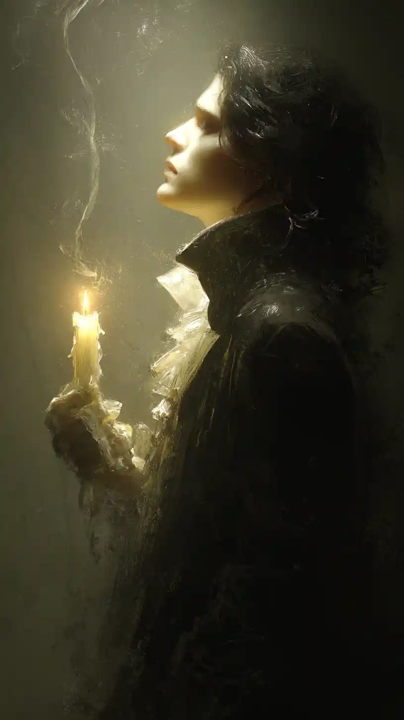 Single candle burning softly in the darkness