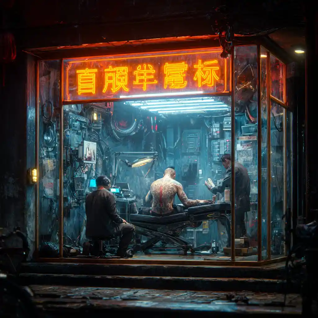 Gangster Tattoo Session In Futuristic Chinese City Studio