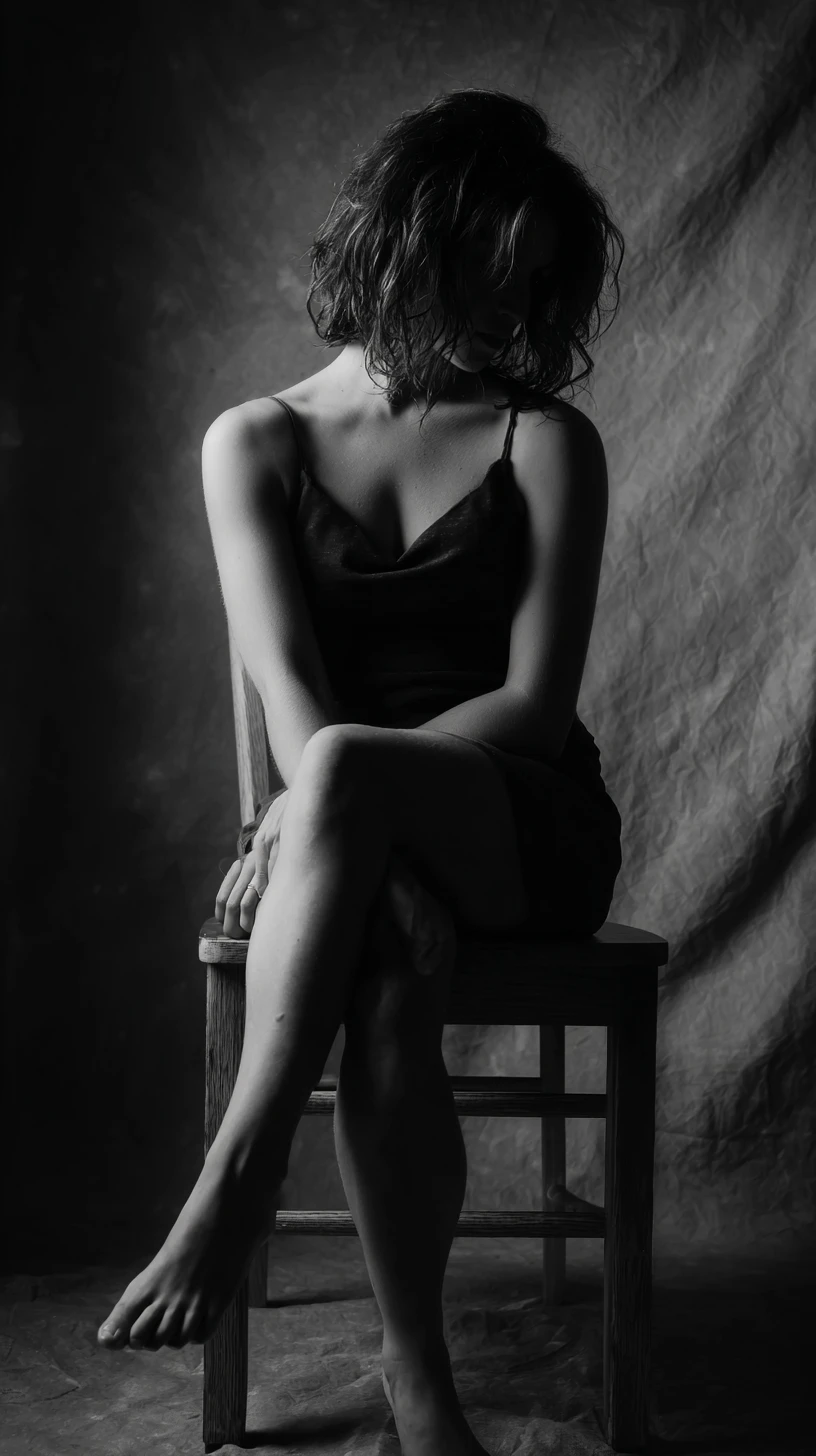 Black and white fine art portrait of a seated woman