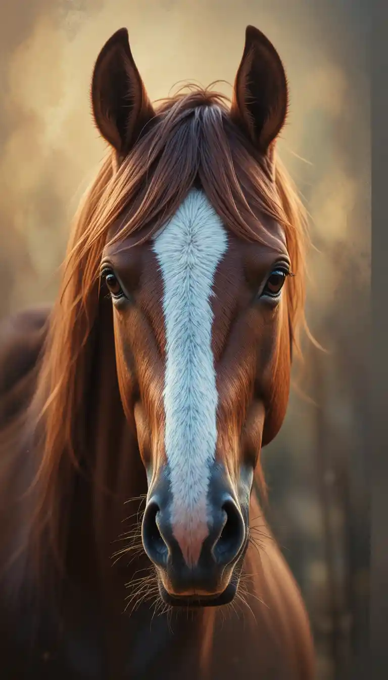 Realistic digital painting close up of a brown horse