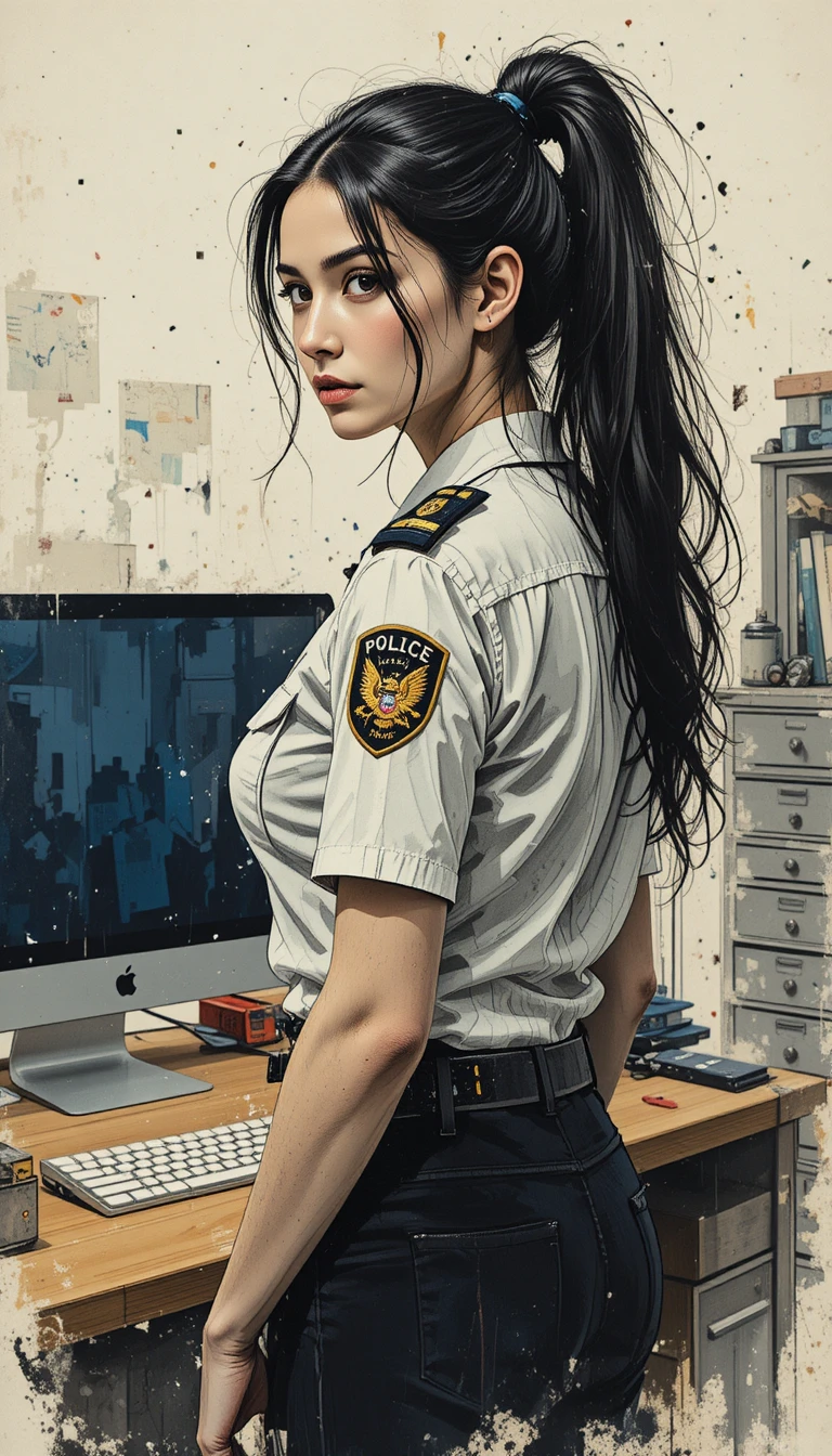 Italian policewoman standing in her office by the desk