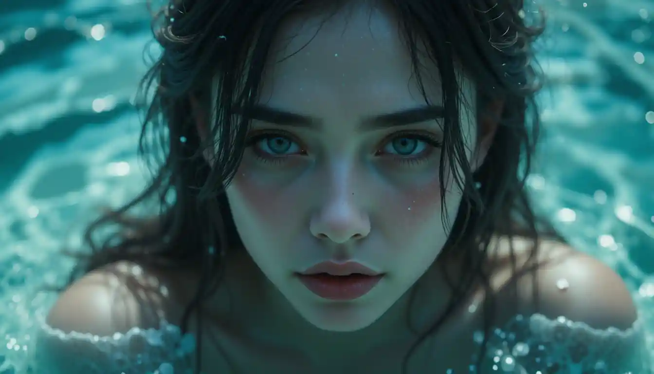 Emotional pisces woman with soft tears in dreamy light