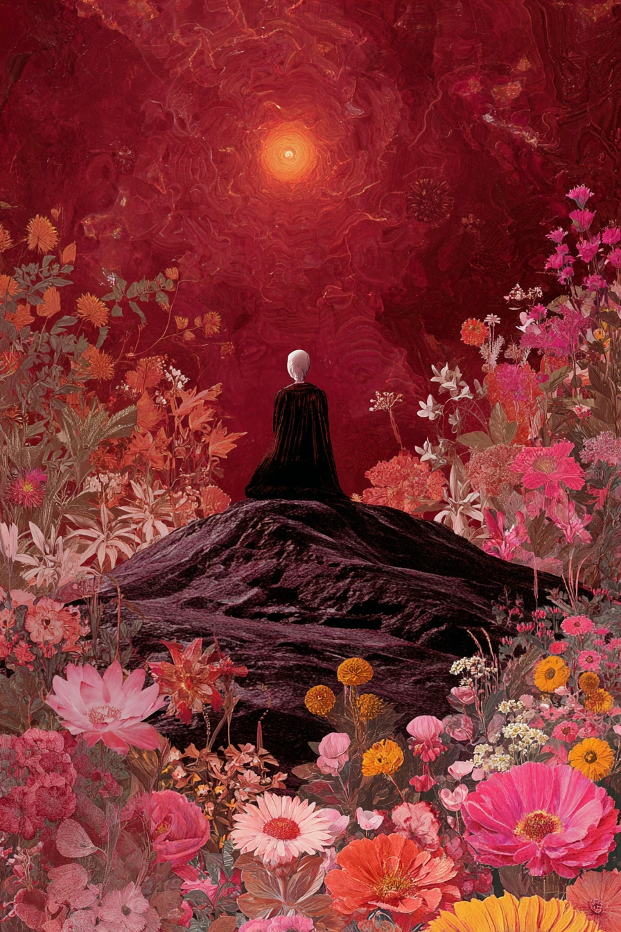 Mujer bohemia surrealista que irradia alegría y luz sanadoras