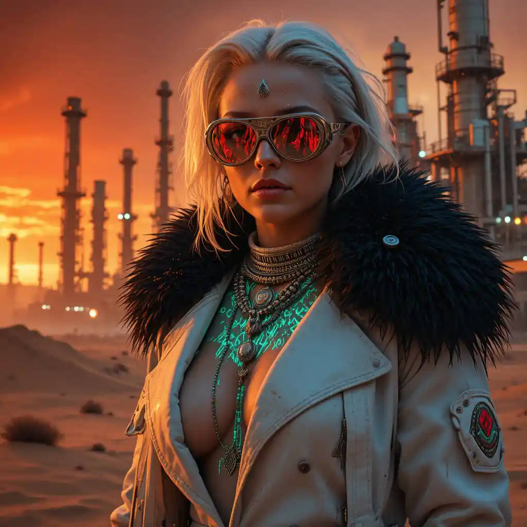 Femme fatale cyberpunk in ritratto a primissimo piano