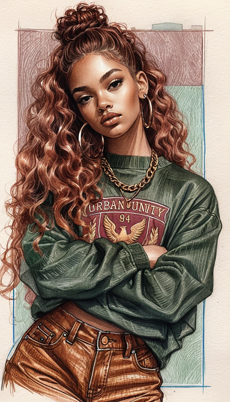 Confident young woman in casual streetwear fashion illustration
