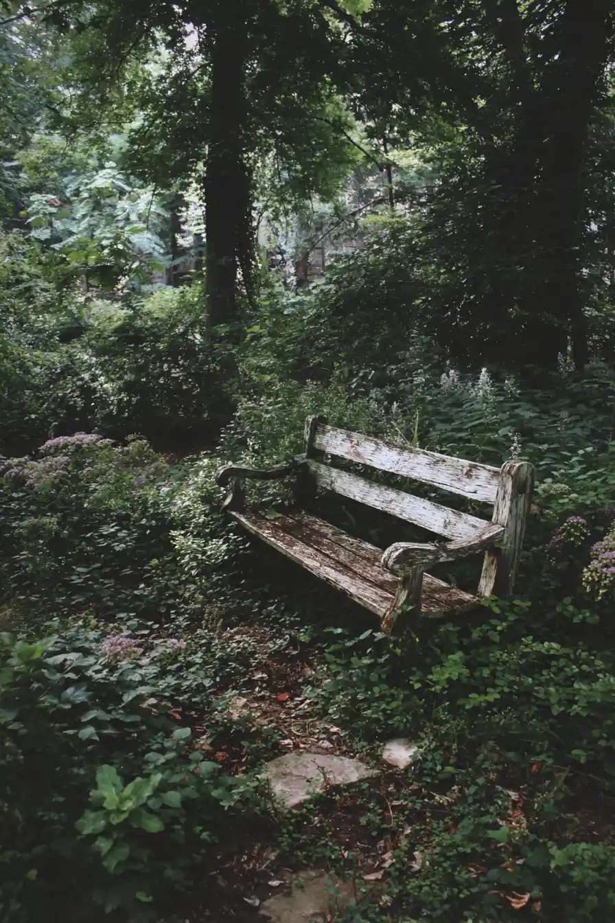 Lonely figure sinking into memories in a quiet forest