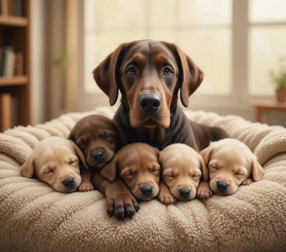 溫暖室內燈光下熟睡的拉布拉多犬新生幼犬