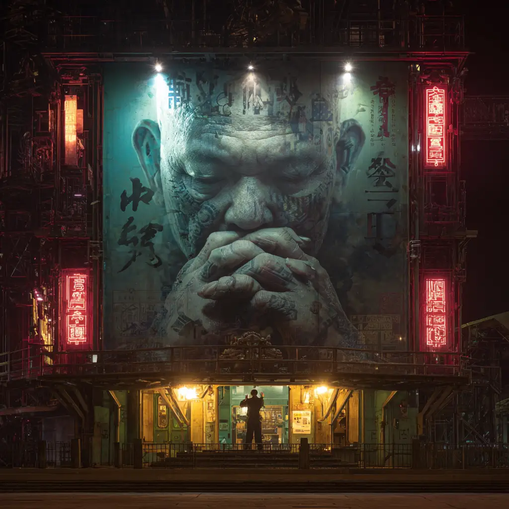 Gangster Getting Tattooed In Futuristic Chinese City
