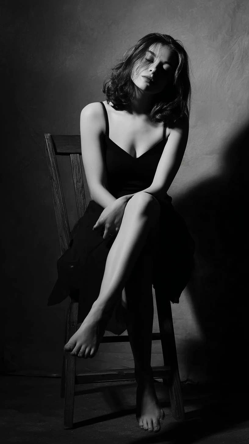Ritratto fine art in bianco e nero di donna su una sedia