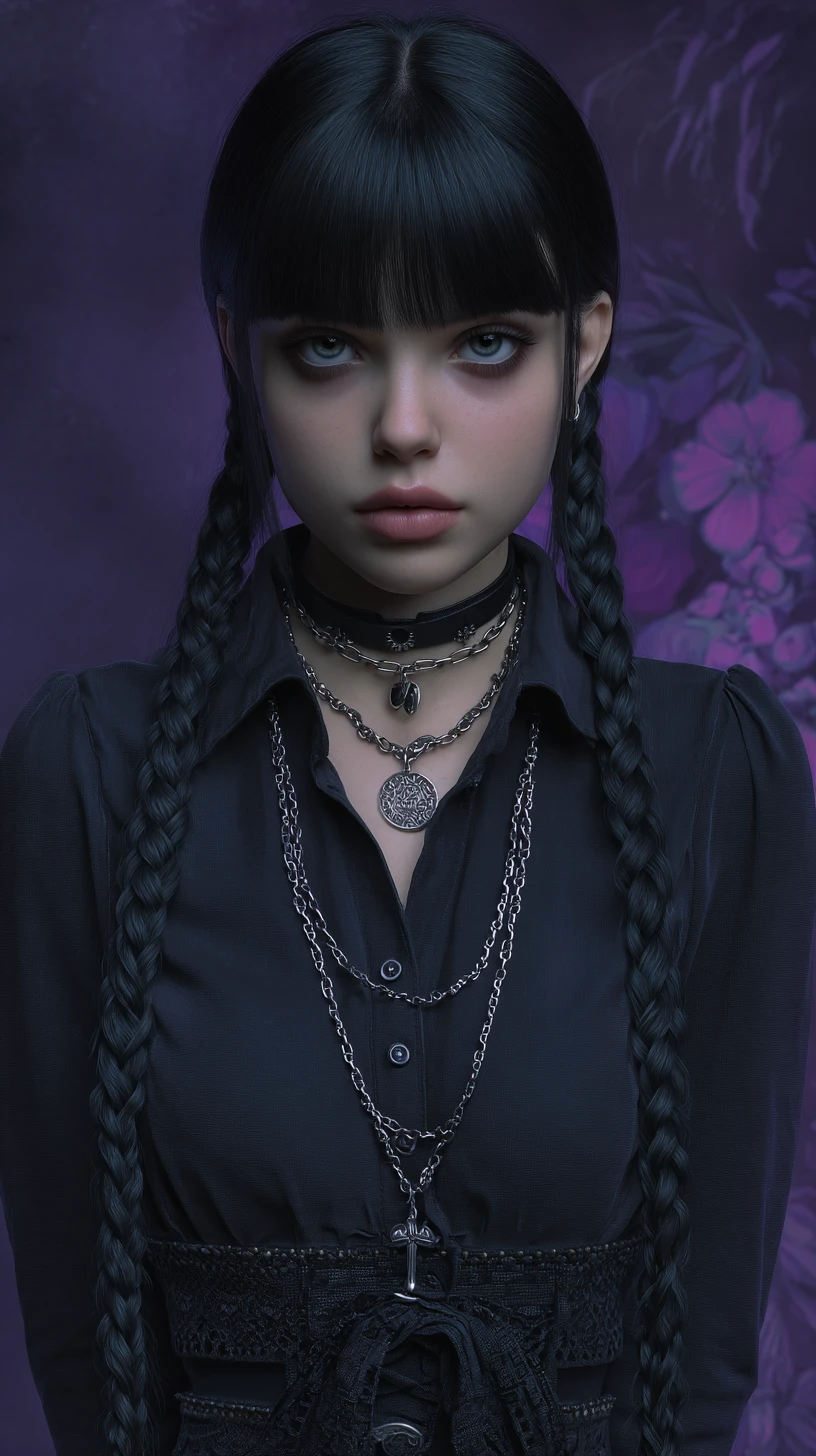 Dark fantasy portrait of a pale woman with braids