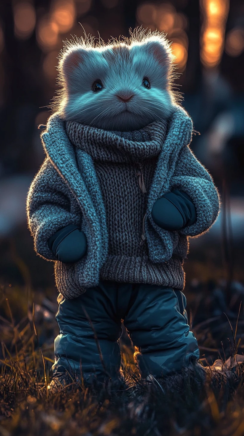 Adorable criatura ártica envuelta en acogedora ropa de invierno