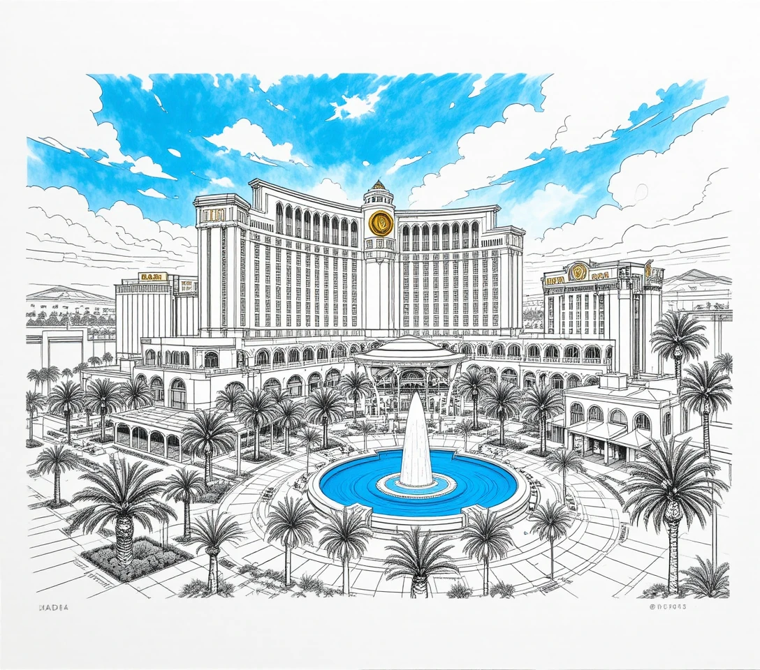 Aerial view of luxury hotel casinos in Las Vegas cityscape