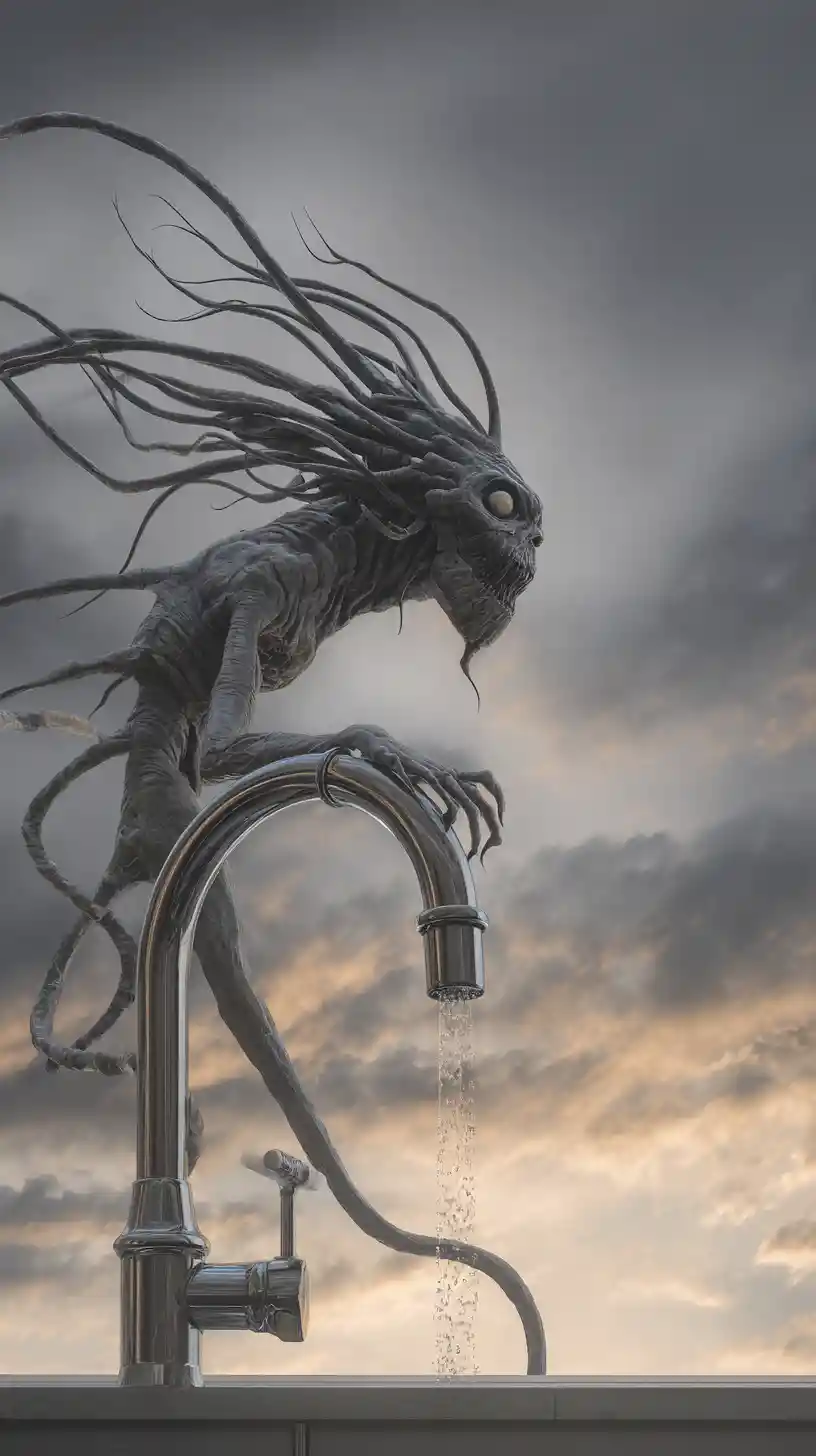 Surreal monster emerging in the bright daylight sky