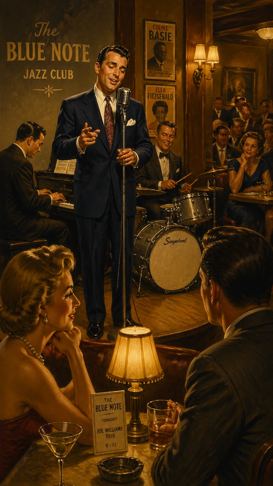 Sängerin auf der Bühne in einem Vintage-Jazzclub