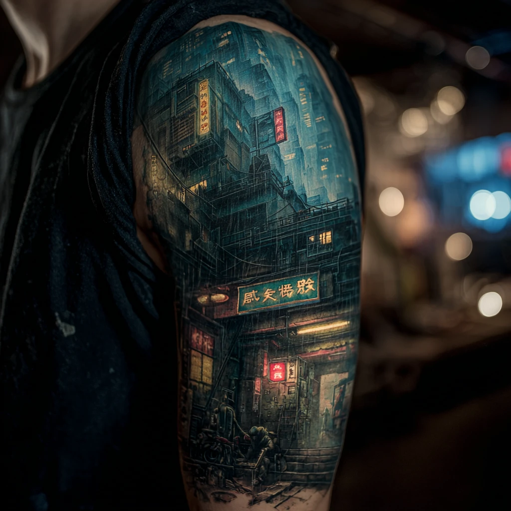 Gangster Getting Tattooed In A Dark Tattoo Studio