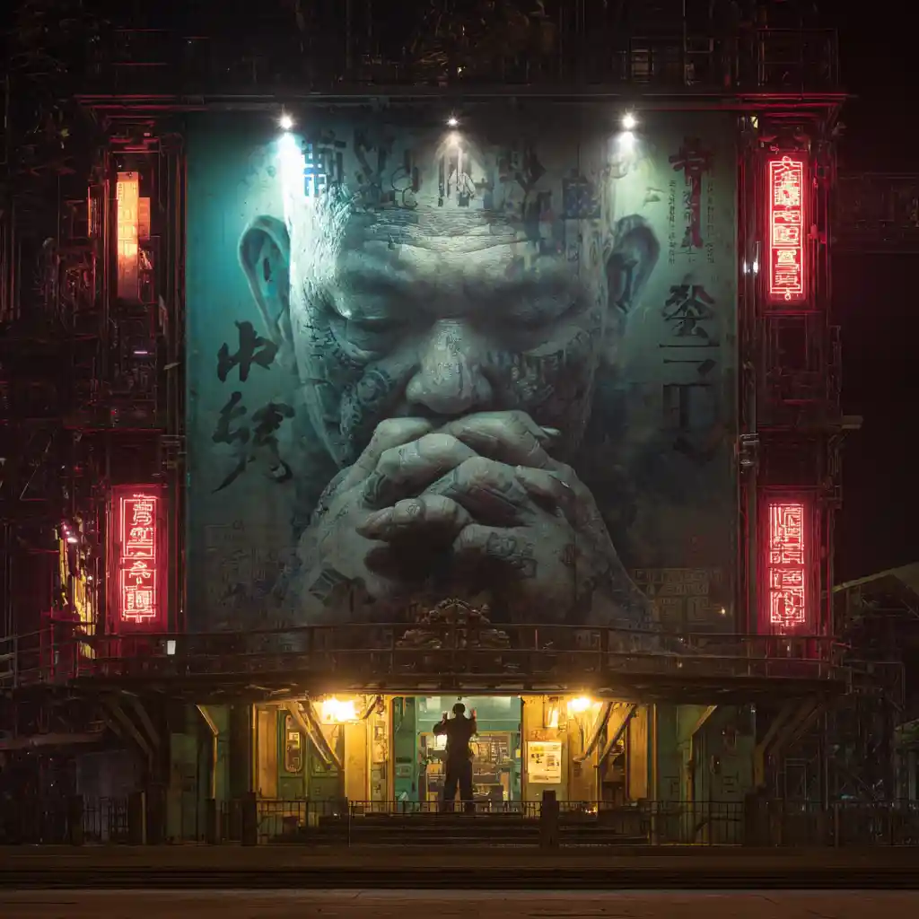 Gangster Getting Tattooed In Futuristic Chinese City