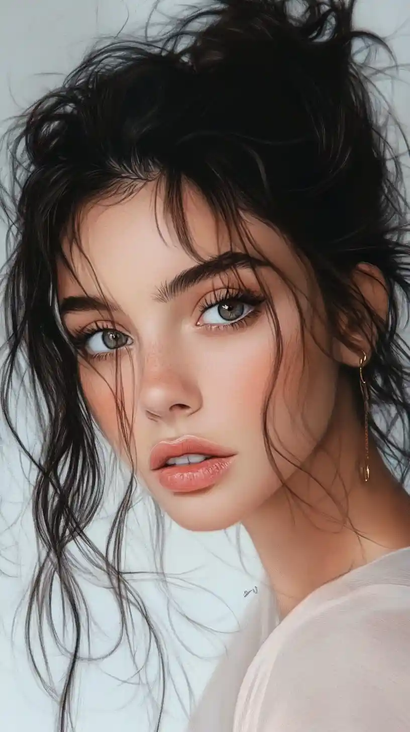 Elegant anime woman in profile with braided ponytail