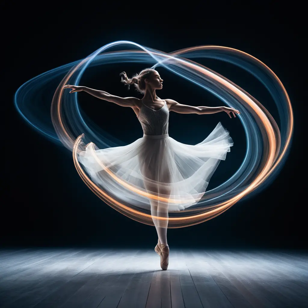 Bailarina Envuelta en Etéreas Estelas de Luz Colorida Sobre la Nieve
