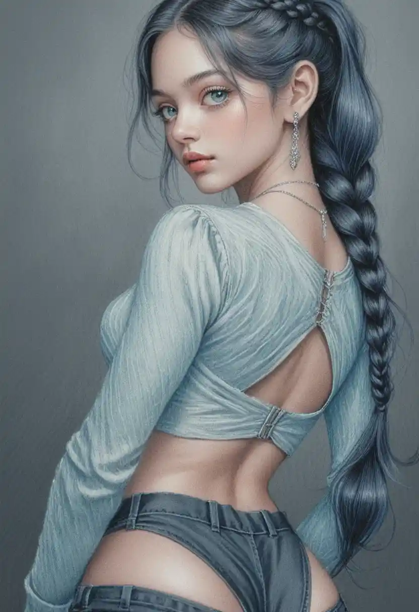 Stylish girl in three quarter back pose illustration