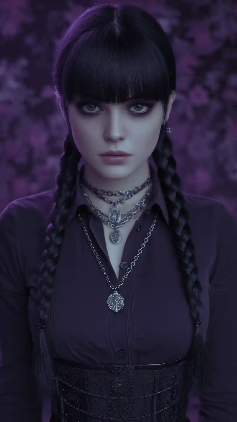 Dark fantasy portrait of a braided girl in purple