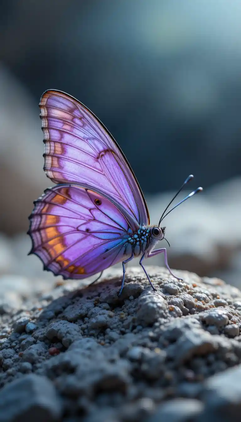 Camouflaged butterfly resting perfectly on textured rock