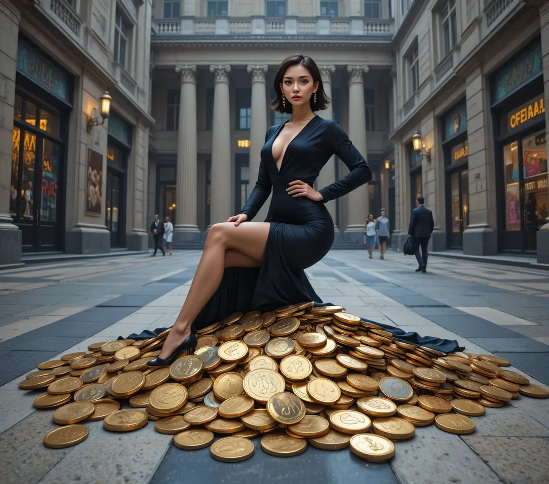 Shiny Gold And Silver Coins Scattered On Dark Surface