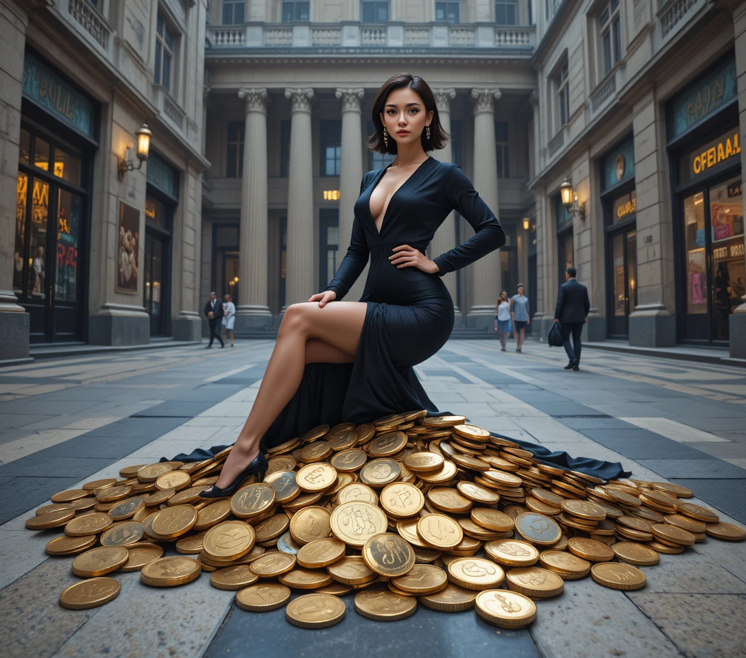 Shiny Gold And Silver Coins Scattered On Dark Surface