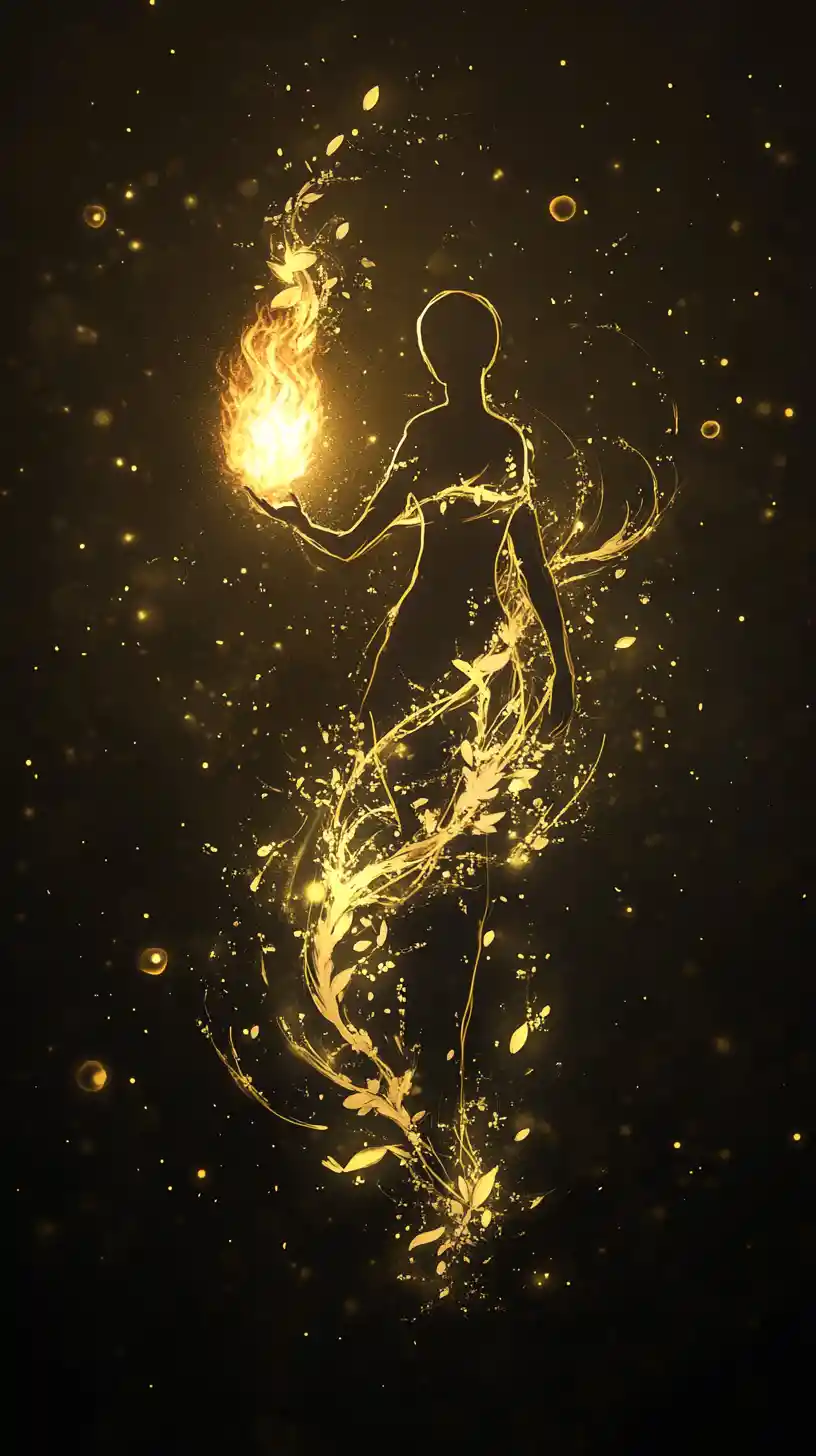 Glowing Silhouette Figure Holding A Floating Light Flame
