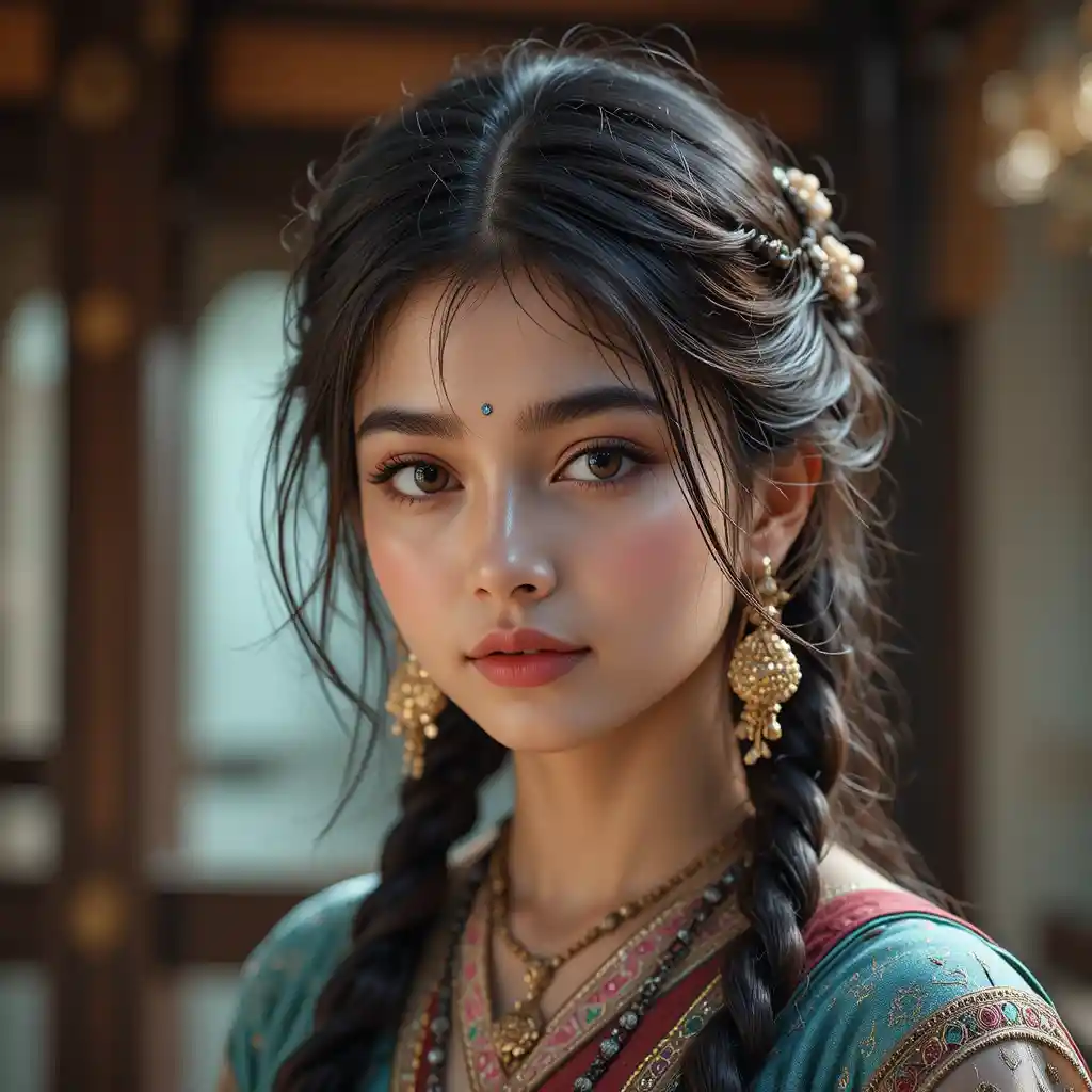 Innocent traditional woman with a soft and gentle expression