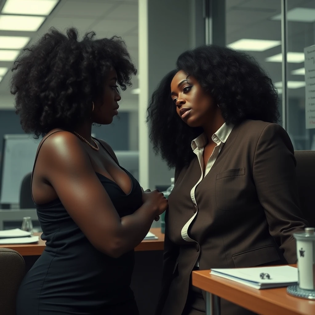 Black women surrounding a coworker in an office setting