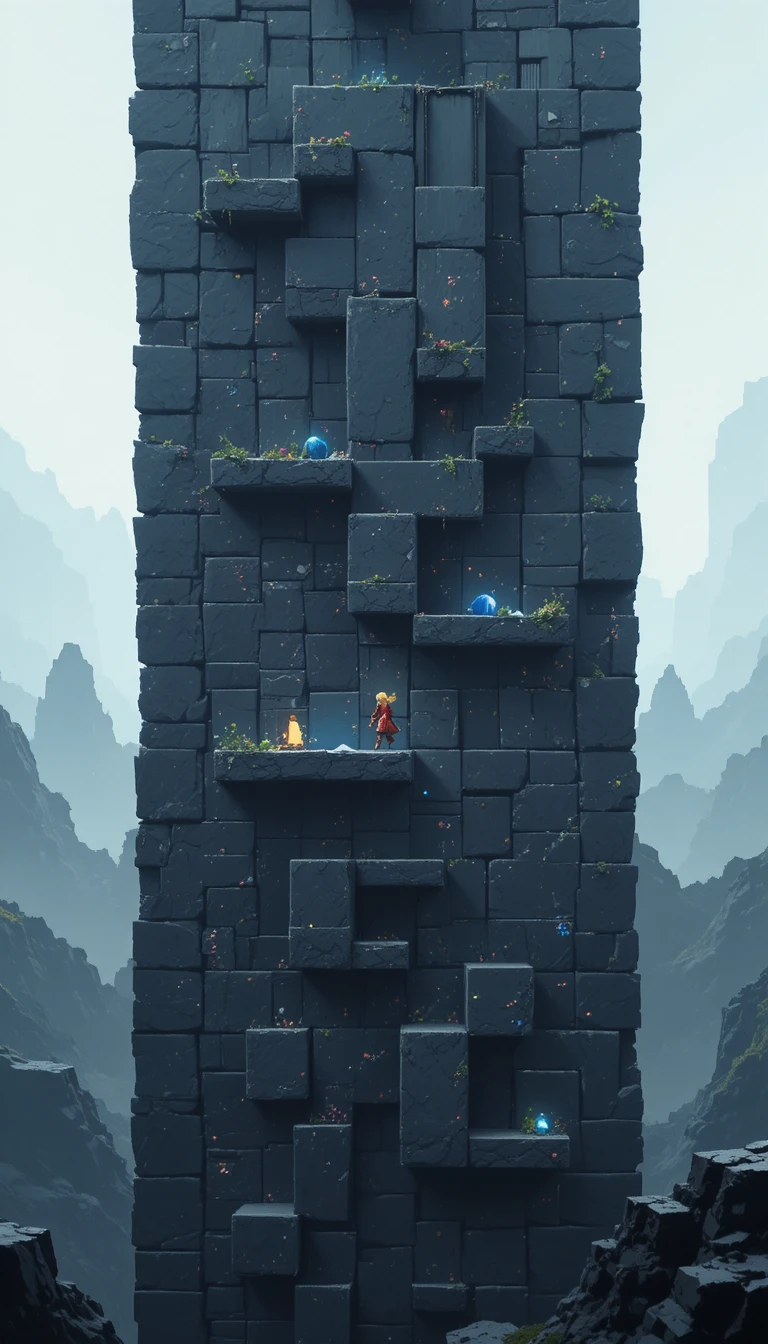 Girl Running Through Massive Stone Maze Wall