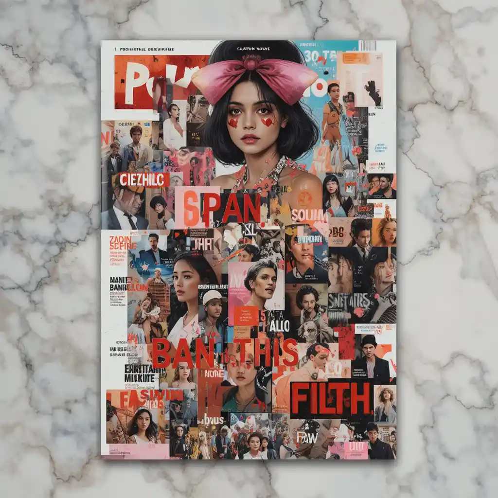 Bold typographic collage in provocative modern graphic style