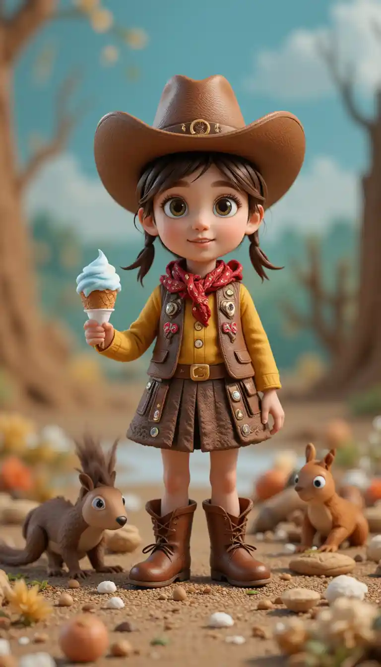 Little girl cowboy in playful children illustration style