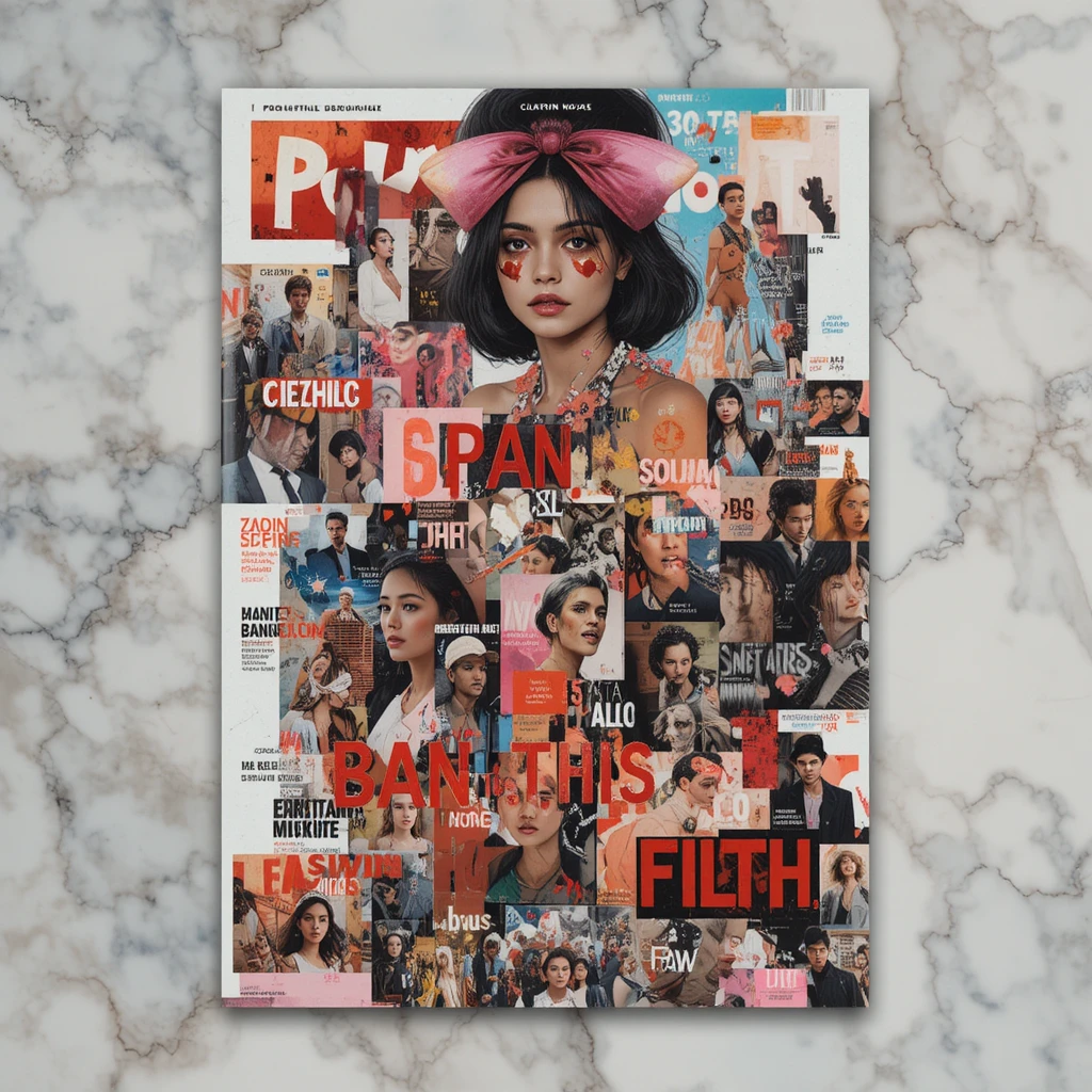 Bold typographic collage in provocative modern graphic style