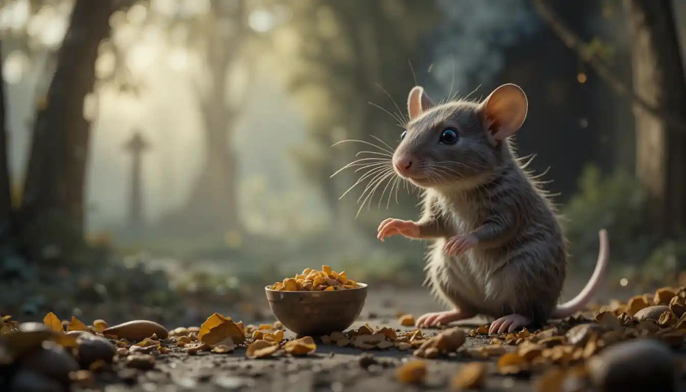 Greedy rat character from a French storybook scene