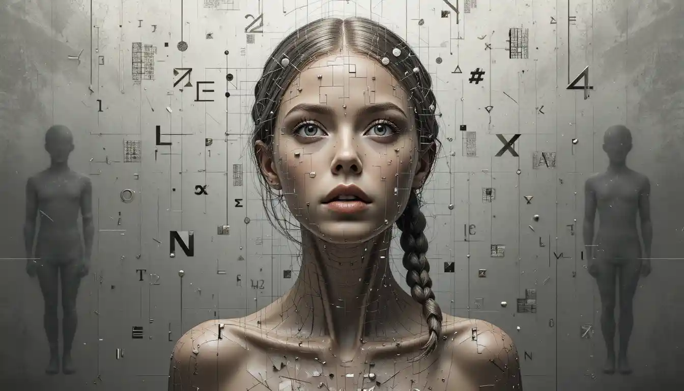 Ritratto cubo-futurista con treccia a spirale e clavicola geometrica