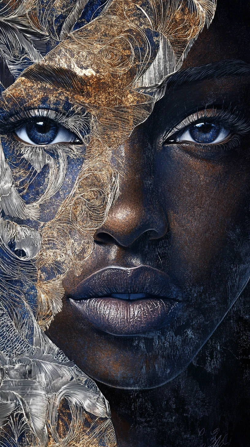 Surreal abstract face with glowing enigmatic gaze