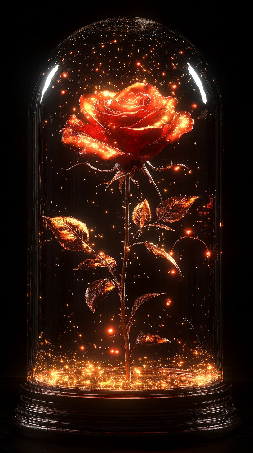 Rosa Incantata Luminescente in Cupola di Vetro Cristallo