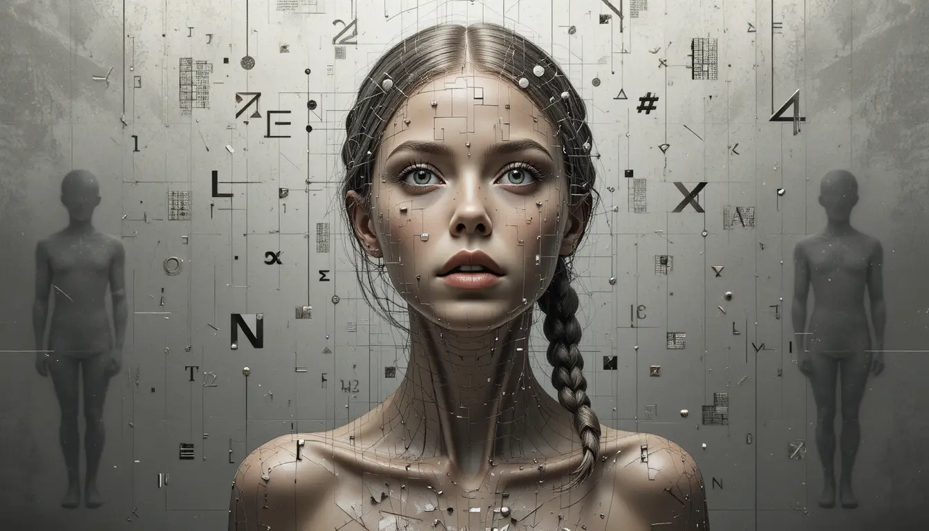 Cubo futurist portrait with spiral braid and geometric collarbone