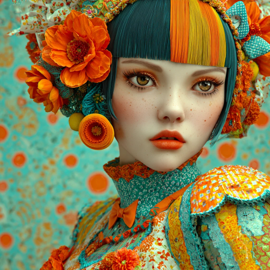 Retrato 3D onírico de una mujer artística y nostálgica
