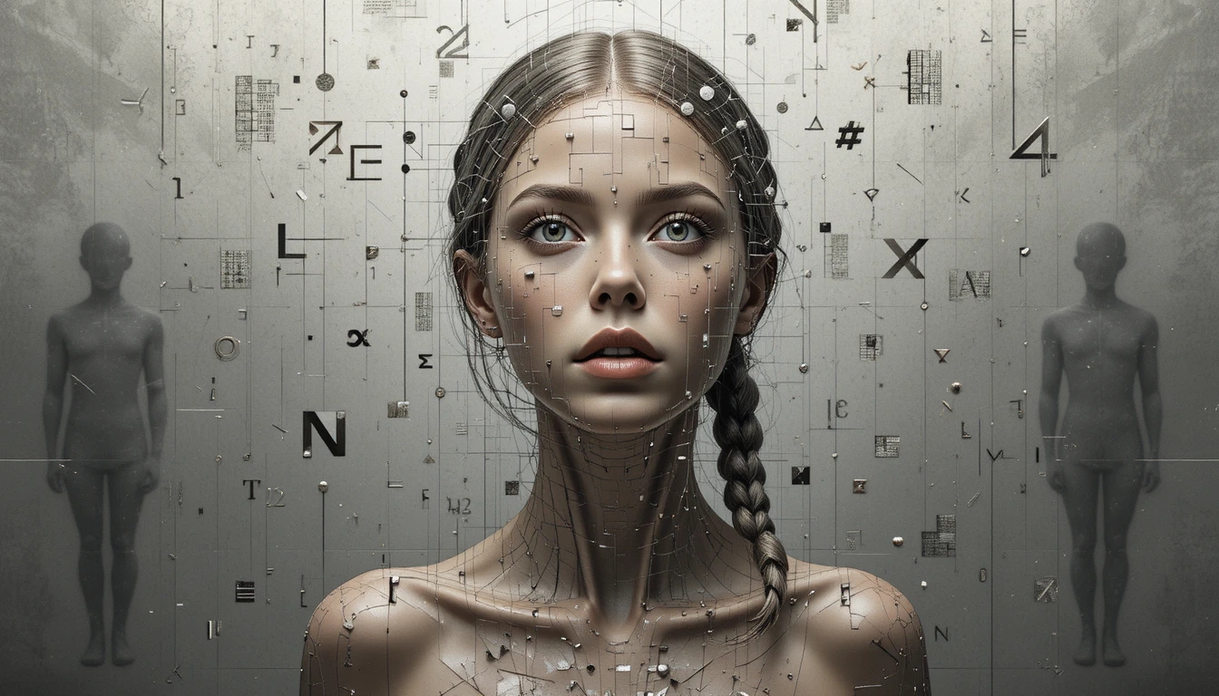 Ritratto cubo-futurista con treccia a spirale e clavicola geometrica