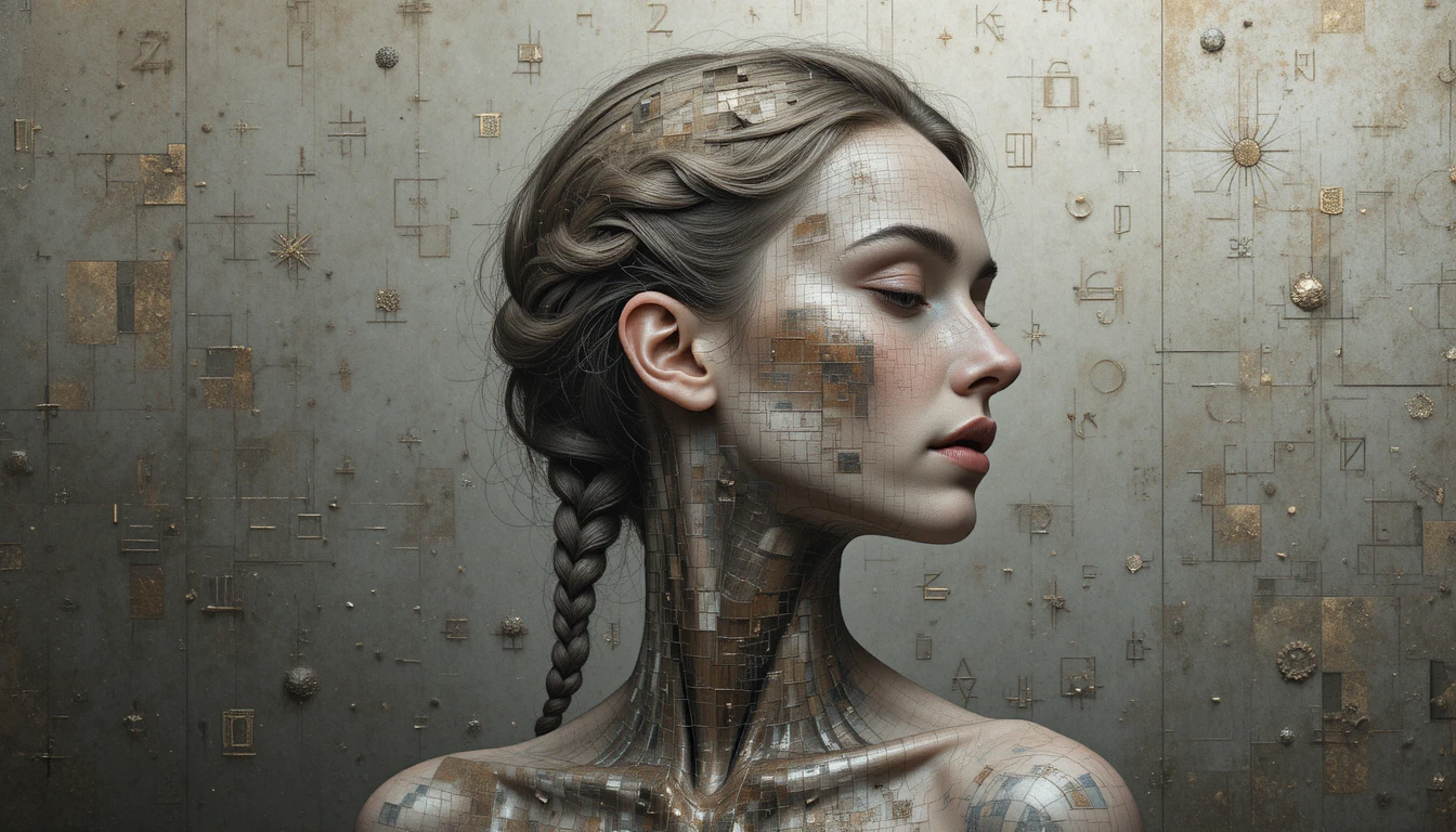 Portrait cubo-futuriste d’une fille à la tresse en spirale