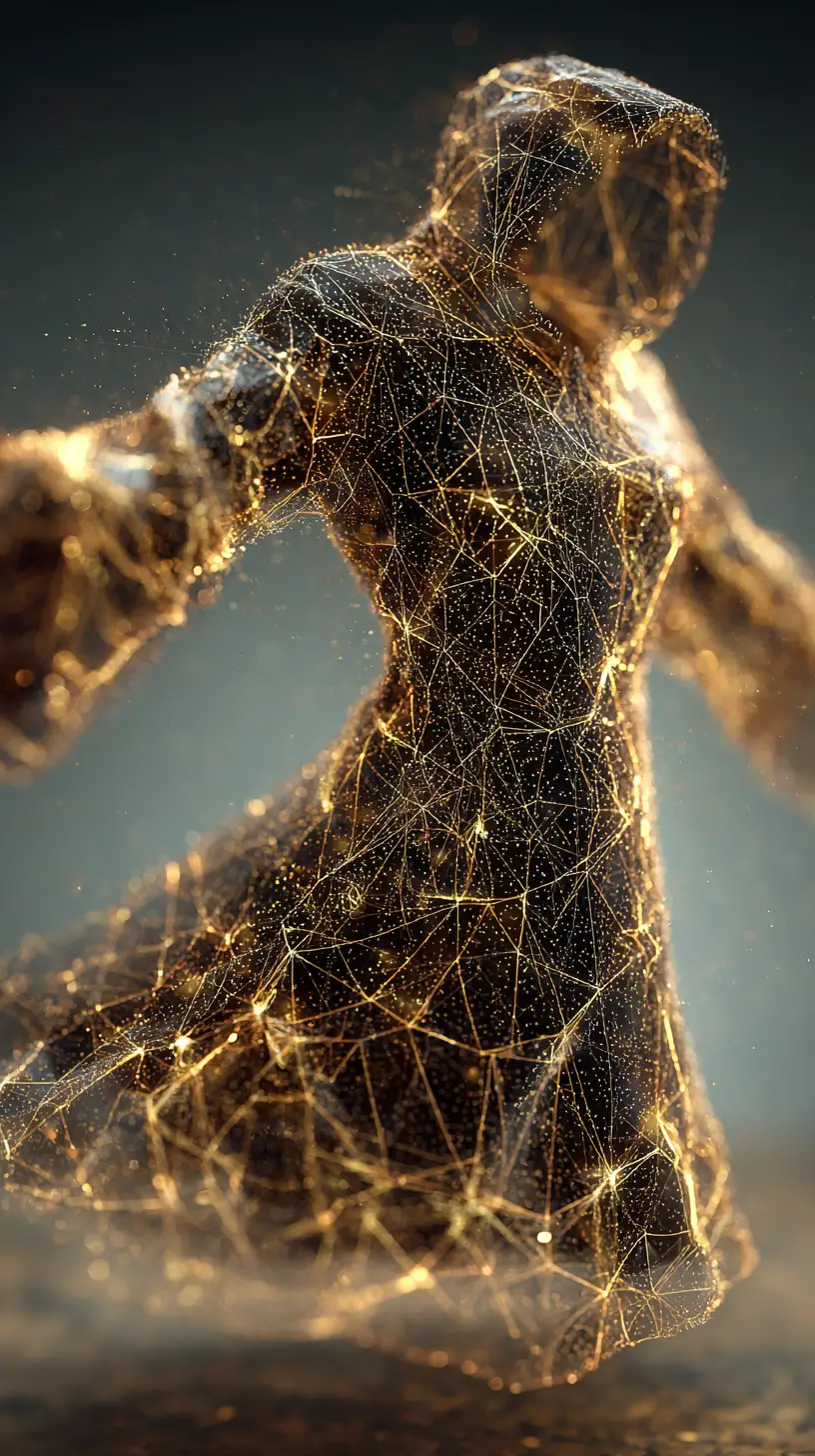 Holographic transparent dress woven from glowing light particles
