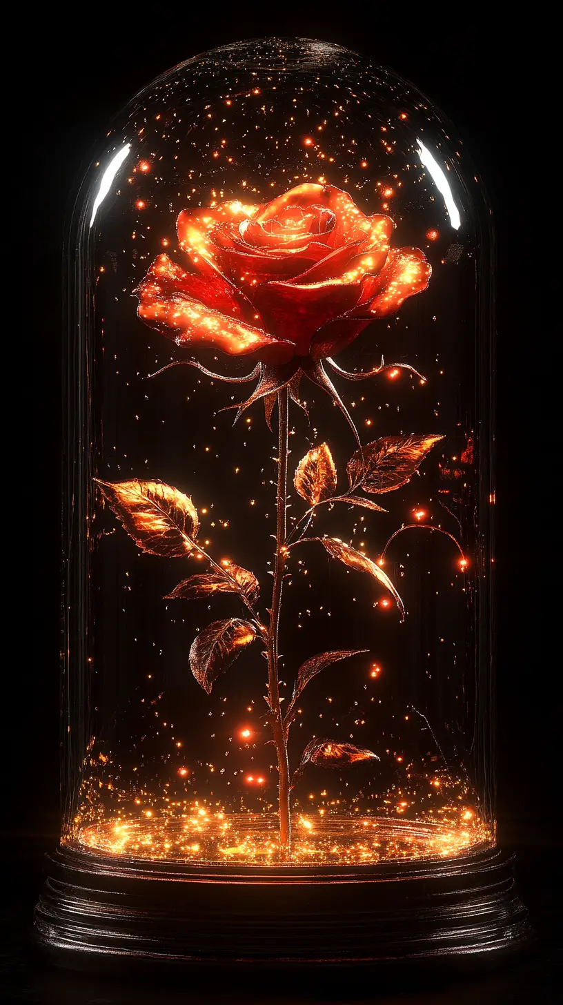 Enchanted Glowing Rose In Crystal Glass Dome