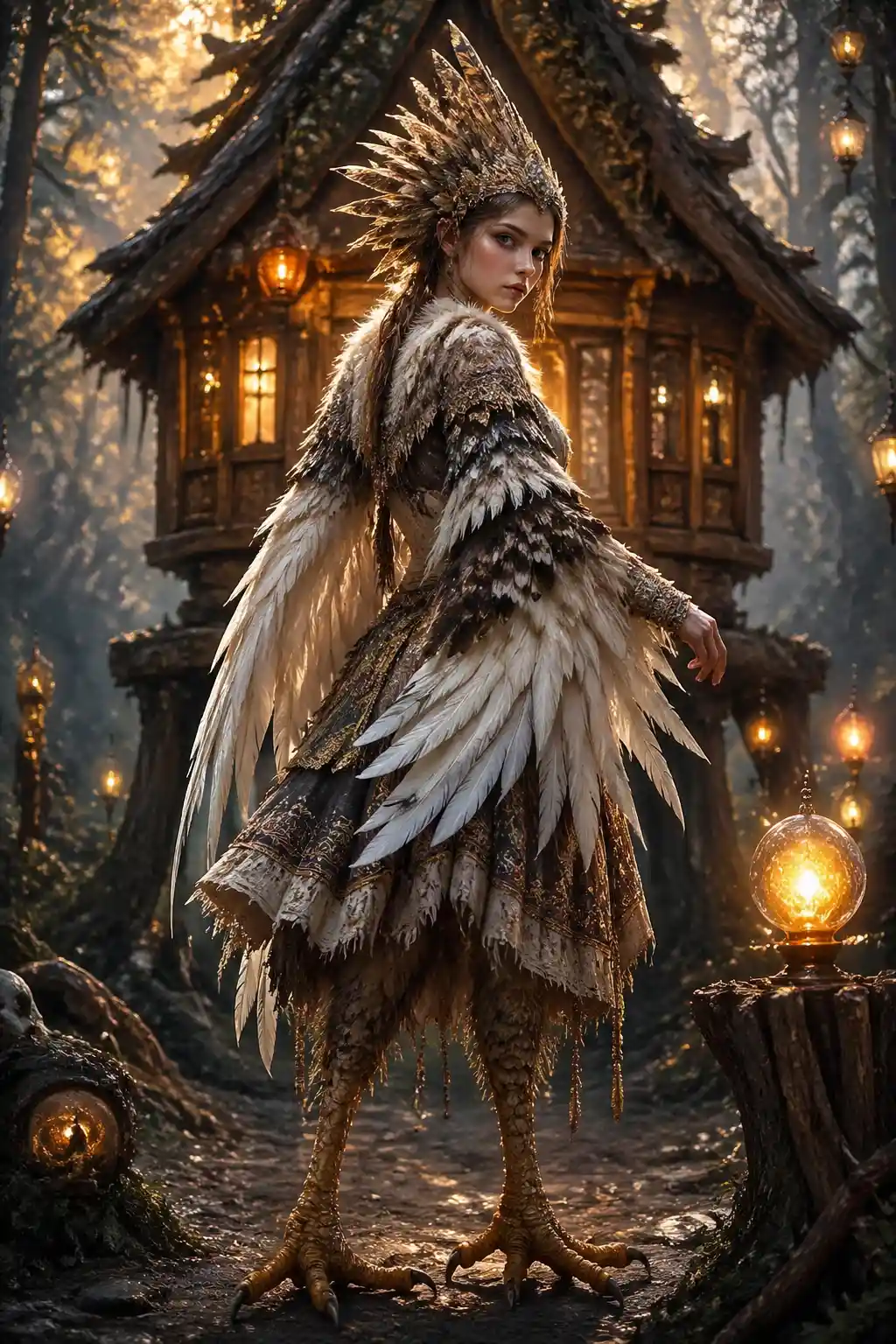 Whimsical Human Chicken Hut In A Sparkling Fantasy World
